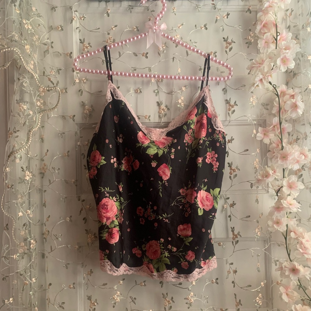 vintage victoria’s secret black floral cami size L